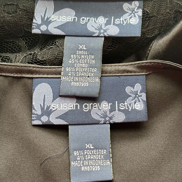 Susan Graver Lace Tunic Top & Shell Button Front Party Formal Black XL L164 - Picture 12 of 13